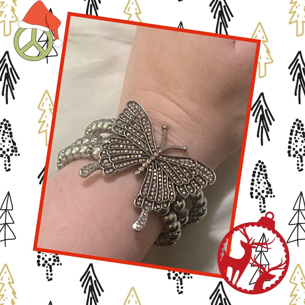 Iridescent butterfly 🦋 silver elastic stretch bracelet - Picture 3 of 10